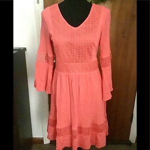 Gorgeous long sleeve crochet inserts coral dress